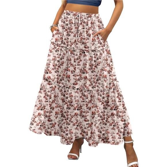 Womens Casual Maxi Skirts for Women 2025 High Waist Boho Skirts Floral - Picture 3 of 6
